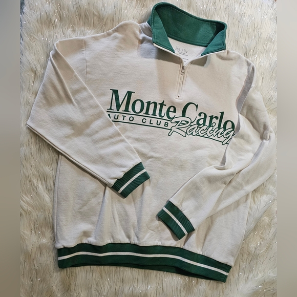 Zoe + Liv Cream and Green Racing Sweatshirt Sz XL Soft And Chic - Picture 2 of 4